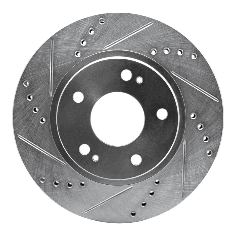 Chrysler Sebring Brake Rotor (1) - Front Left - R1 Concepts - Drilled & Slotted - Silver - `00-`24